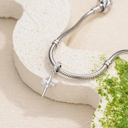 PROESS Initial Cross Charm 925 Sterling Silver Letter A B C Pendant Dangle Charm Beads for Bracelet Initial Cross Jewelry Gifts for Women - style: 14-N