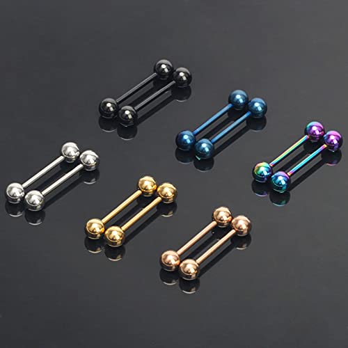 12Pcs Different Color Tongue Rings Surgical Stainless Steel Tongue Piercing 14G 16mm Length Straight Barbell Piercing Jewelry