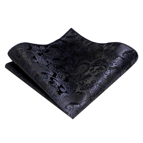 JEMYGINS Mens Solid Color Paisley Necktie and Pocket Square with Tie Clip Sets - color: Charcoal Grey