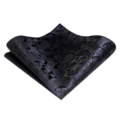 JEMYGINS Mens Solid Color Paisley Necktie and Pocket Square with Tie Clip Sets - color: Charcoal Grey