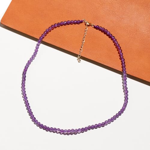Simple 4mm Gemstones and Crystals Choker Necklace Unisex 16"-18" | Necklaces for Women Men, Adjustable, 40-45 cm Chain Length, Handmade, Spiritual Gemstones, Positive Energy, Daily Wear - style: Amethyst
