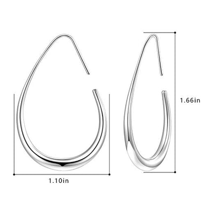 Lightweight Teardrop Hoop Earrings for Women - 14k Gold/White Gold Plated Large Oval Pull Through Hoop Earrings High Polished Statement Jewelry Gift for Women - color: silver 30*18
