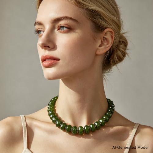 Colorful Chunky Acrylic Beaded Choker Necklaces for Women | Multicolor Faceted Beads, Sturdy Metal Chain, Adjustable Detachable, Lightweight, Summer Boho, Sparkly Statement Jewelry Gift - color: Dark Green
