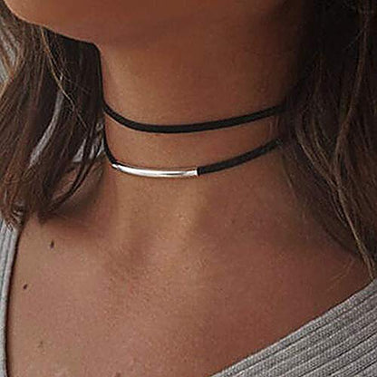 Fesciory Black Necklaces for Women, Adjustable Layered Velvet Leather Lace Collar Necklace, Goth Jewelry Gifts. - color: Tube