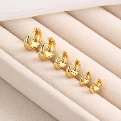 3 Pairs Huggie Hoop Earring Set 18K Gold Plated Cubic Zirconia Cartilage Earrings, Multi Piercings Ear Jacket Earring Climber Stud Earring for Women Everyday Earrings - color: 3 Glossy Gold