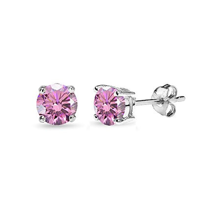 Sterling Silver Birthstone Crystal Solitaire Stud Earrings for Women and Men - color: October - Light Rose