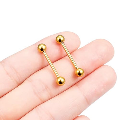 16G 14G Surgical Steel Tongue Rings Nipple Rings Industrial Piercing Jewelry Set Multi Size Straight Barbells 12mm 14mm 16mm 19mm 22mm 28mm 32mm 35mm 38mm 40mm 45mm for Women Men - color: goldtone, size: 14g,bar length 16mm