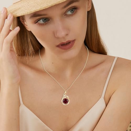 Teardrop Birthstone Necklace for Women 14K Gold/White Gold Elegant Ribbon Pendent Anniversary Love Birthday Gifts for Mom Women, 18"+2" Inches - color: Gold-07-July Birthstone