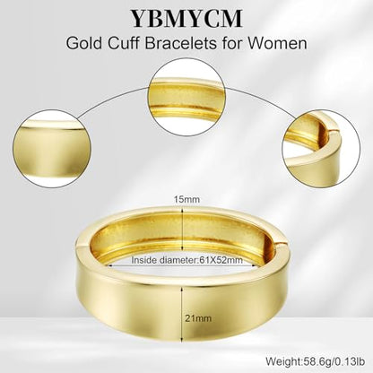 Chunky Gold Bangle Bracelets for Women, 14K Gold Plated Wide Cuff Bracelet | Stackable Open Cuff Bangles, Trendy Statement Jewelry Gift for Women - color: Gold-1