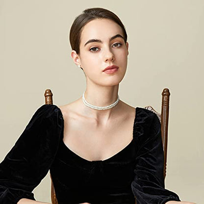 BABEYOND Round Imitation Pearl Choker Necklace Multi Strands Choker 20s Flapper Necklace Accessories for Gatsby Themed Party - style: 2-layer