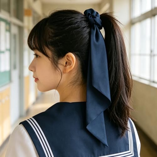 4 Pcs Blue Bow Hair Ties Set, Ribbon Scrunchies Hair Scarf for Women Girls, Cute Bow Scrunchies Hair Accessories, No Damage Hair Ties for Thick/Thin Hair - color: Blue&White Set