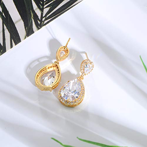 Bridal Jewelry Set for Wedding - 18k Plated Teardrop CZ Crystal Cubic Zirconia Rhinestone Necklace Earrings Set for Bride Bridesmaids Mother of Bride Party Prom Birthstone Costume Jewelry - color: Nov-Topaz
