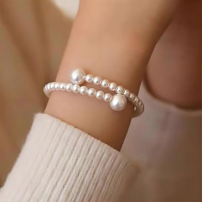 Pearl Bracelets for Women Dainty Gold Pearl Stretch Stackable Bracelet Bridesmaid Wedding Jewelry Gifts Prom Wedding Guest Dress - color: A:White Pearl Bracelet
