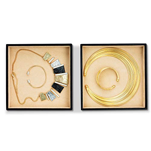 Glenor Co Jewelry Organizer Tray - Set of 2 - Stackable Empty Jewelry Storage Trays w/o Dividers - Display on Dresser or Drawer - Compatible with Other Trays - Black - size: Square - Empty x 2