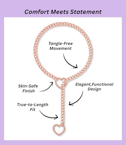 Heart O-ring Slip Chain Necklace For Women, Adjustable | Handmade Cuban Chain with Heart Rings, Adjustable Lariat Y-Necklace Design, Halloween or Christmas Gifting, Avoid Moisture