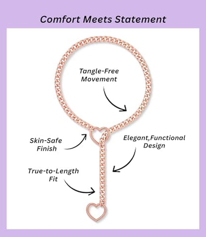 Heart O-ring Slip Chain Necklace For Women, Adjustable | Handmade Cuban Chain with Heart Rings, Adjustable Lariat Y-Necklace Design, Halloween or Christmas Gifting, Avoid Moisture