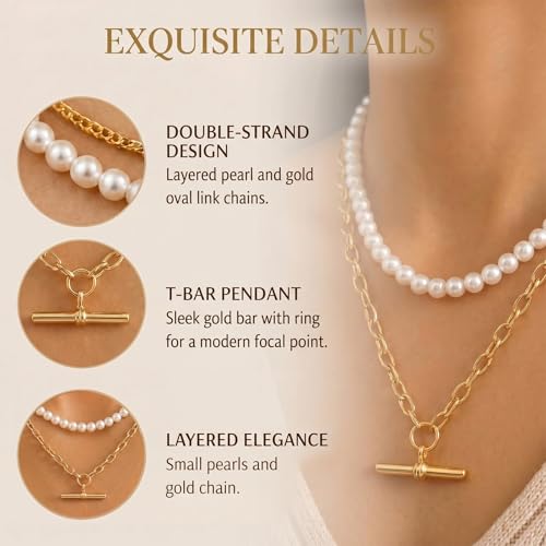 Layered Necklaces for Women Pearl Necklace Stack Gold T Bar Necklace Set Dainty Heart Pendant Jewelry Trendy 2026 Fashion Accessories Gifts - color: A9:2pcs-gold-10mm