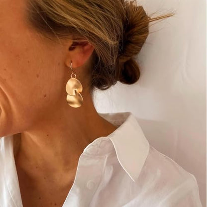 Gold Earrings 14k Gold Plated Hoop Earrings Dainty Pearl hoop Disc Coin Bead Starfish Teardrop Circle Dangle Drop Earrings for Women Hypoallergenic Jewelry Gifts - color: Double Teardrop-Gold