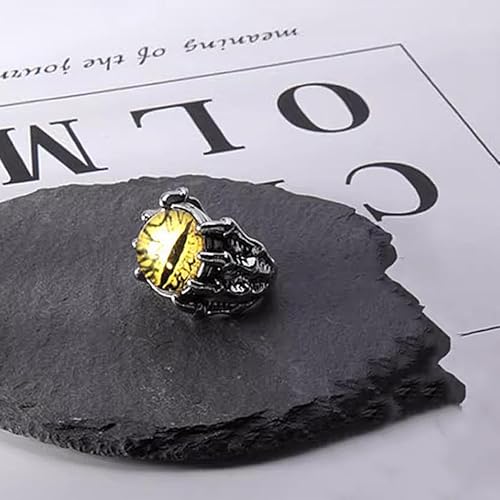Rrdaily Gothic Punk Devil Evil Eye Rings, Open Adjustable Crystal Dragon Eagle Claw Locomotive Biker Ring for Men Party Gifts - color: Yellow