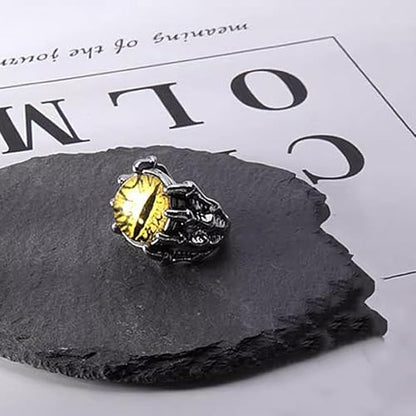 Rrdaily Gothic Punk Devil Evil Eye Rings, Open Adjustable Crystal Dragon Eagle Claw Locomotive Biker Ring for Men Party Gifts - color: Yellow