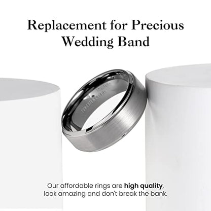 King Will Mens Brushed Wedding Band, Two Tone Matte Step Edges/Pipe Cut, Tungsten Carbide Anniversary Promise Rings Comfort Fit - color: Gunmetal Grey-8mm