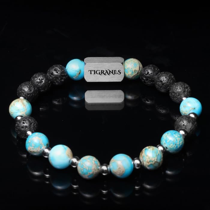 Tigranes Premium Natural Stone Bracelet Collection – Handmade Gemstone Jewelry in Luxury Branded Gift Box - style: Turquoise-Lava Balance