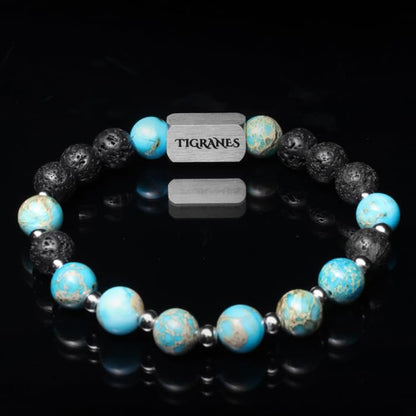 Tigranes Premium Natural Stone Bracelet Collection – Handmade Gemstone Jewelry in Luxury Branded Gift Box - style: Turquoise-Lava Balance