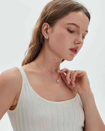 CoBi Halo Stud Earrings for Women, Cubic Zirconia Earrings, Birthstone Heart Earrings Simulated Diamond Valentine's Day - color: White