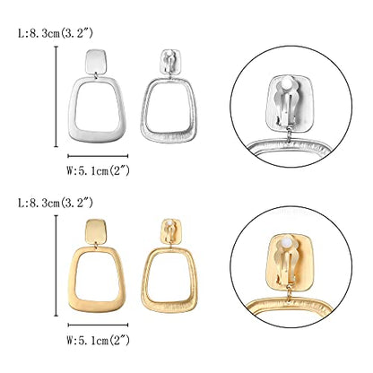 FANZE 2-3 Pairs Clip on Earrings Drop Earrings Set,Big Matte Gold Earrings Statement Earrings Jewelry Gift for Women - color: Gold