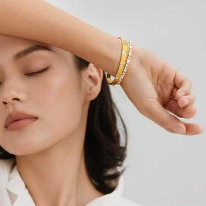 Stackable Gold Bracelets for Women - 2Pcs 18K Gold Plated Cubic Zirconia Bangle Bracelet Friendship Tennis Bracelet Stack Jewelry,Party Christmas Birthday Gift for Girlfriend Sister Wife Daughter - style: Gold Set_7