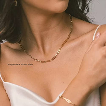 Freekiss Layered Necklace Set for Women Stackable | Herringbone Snake Cuban Rope Chain, Dainty Choker, Layered Stackable, Non Tarnish, Hypoallergenic, Adjustable 14-18.5" - color: Gold, style: Paperclip+O Chain+Box Chain