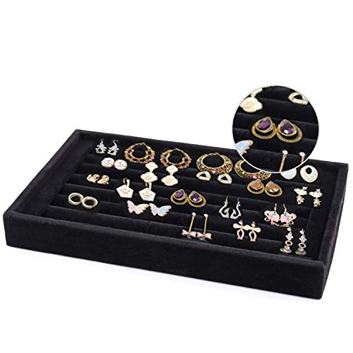 Foraineam 4 Pack Velvet 7 Slots Ring Earrings Showcase Trays Holder Drawer Insert Jewelry Display Organizer
