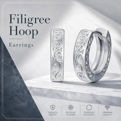14K Gold Earrings for Women Gold Filigree/Celtic Huggie Earrings Jewelry Easter Mothers Day Gifts for Mom Girlfriend - style: White-A