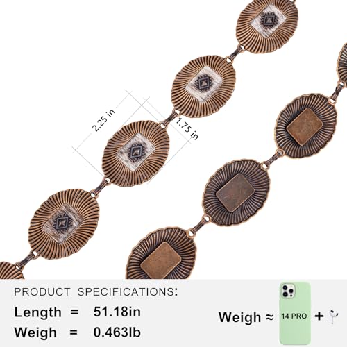 Montana West Rustic Couture's Turquoise Western Concho Chain Belt for Women | Large Western Cowgirl Metal Adjustable Boho Body Chain Belt for Dresses Jeans Country Concert - color: Bronze