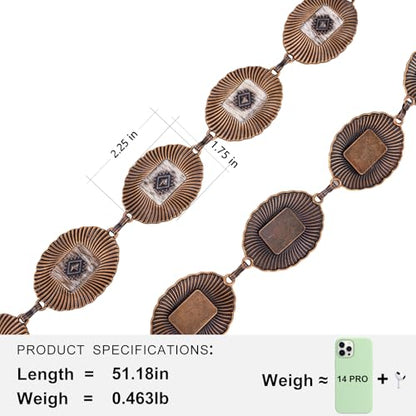 Montana West Rustic Couture's Turquoise Western Concho Chain Belt for Women | Large Western Cowgirl Metal Adjustable Boho Body Chain Belt for Dresses Jeans Country Concert - color: Bronze