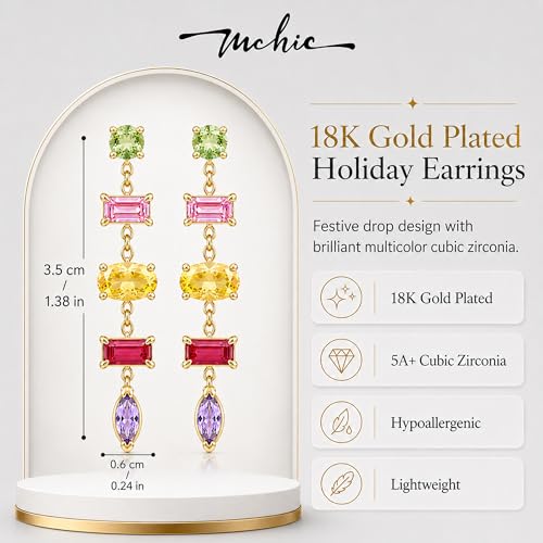 Mchic Dangle Earrings for Women: 18K Gold Plated CZ Drop Earrings Dainty Trendy Hypoallergenic Teardrop Bridal Wedding Style, Sparkly Elegant Dangling Jewelry Gift for Women Bridesmaid Prom Formal - color: Style 5-Gold
