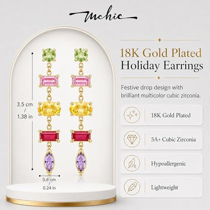 Mchic Dangle Earrings for Women: 18K Gold Plated CZ Drop Earrings Dainty Trendy Hypoallergenic Teardrop Bridal Wedding Style, Sparkly Elegant Dangling Jewelry Gift for Women Bridesmaid Prom Formal - color: Style 5-Gold