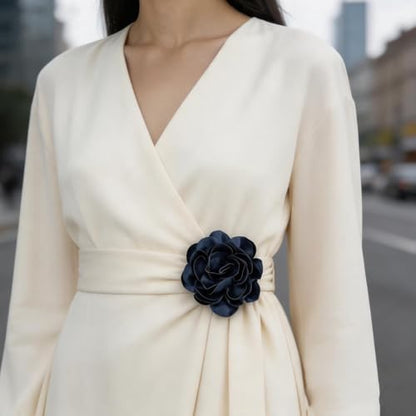 Dainty Satin Fabric Rose Flower Brooches 7.5in Extra Large Big Camellia Flower Brooches Lapel Pins for Women Wedding Party Dance Dress Clothes Accessories - color: Blue