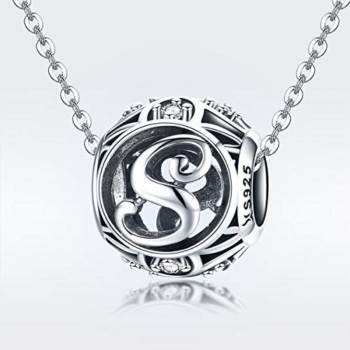 Letter Charms 925 Sterling Silver Initial A-Z Bead Charms | For Bracelets Necklaces, Hypoallergenic,Cubic Zirconia Alphabet Beads, Personalized Gifts for Women - color: S