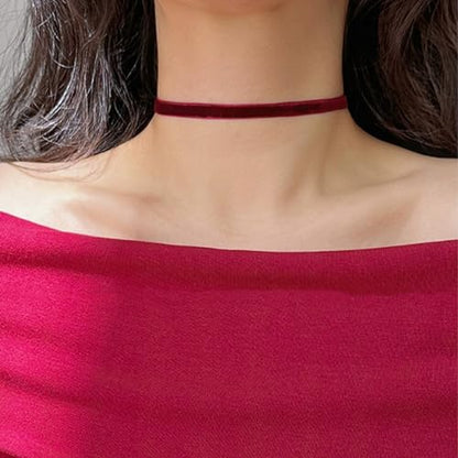 Ronglry 3pcs Black Choker Necklace for Women Black Velvet Choker Set Layered Black Choker Necklaces Classic Chokers for Women Adjustable Gothic Lace Black Collar Necklace for Party Cosplay Christmas Birthday Jewelry Gifts - color: Red 5pcs