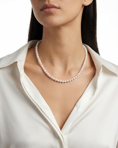 Pearl Necklace for Women Paperclip Chain Chunky Gold Necklace, Freshwater Cultured Pearls Trendy Link Chain 18K Gold Plated Dainty Pearl Choker - color: 5mm White Pearl Necklace