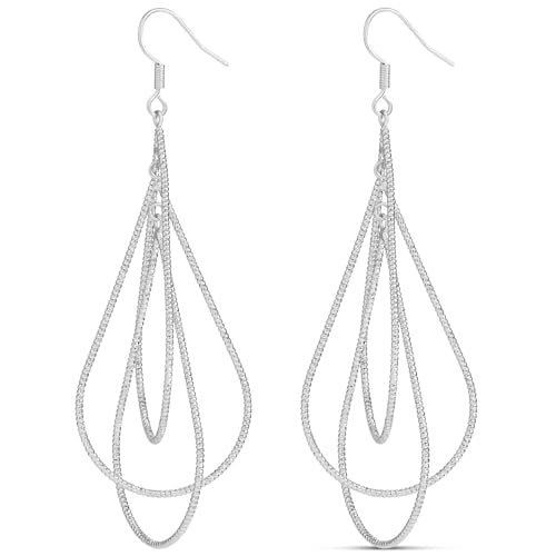 Milla Dainty Silver Drop Earrings for Women and Dangling Gold Earrings | Hypoallergenic, Easy to Wear, Available in 14K Gold, Rose Gold, or Silver Plated Finish, Different Designs - color: Triple Teardrop / Silver Plated