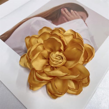 Dainty Fabric Rose Flower Large Brooch Lapel Pins Flower Brooches Pin Classic for Wedding Party Dance Banquet for Women Dress Suit Clothes Accessories Jewelry 100mm - color: Dark yellow