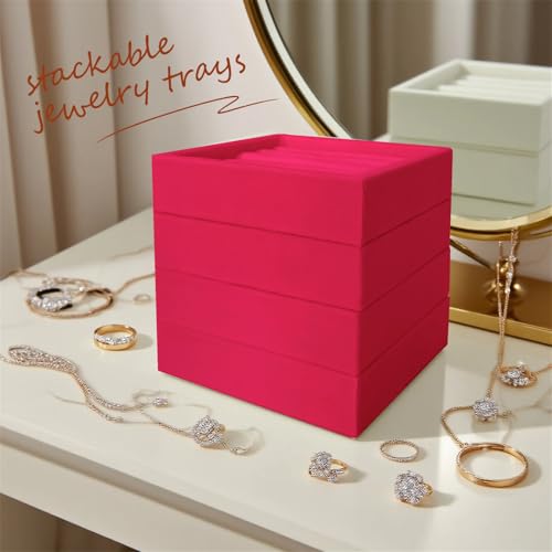 SCIKHETF Velvet Ring Earrings Studs organizer Tray Small Ring Insert Display Tray 5 Slots Stackable (Rose Red) - color: Rose Red