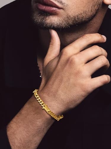 Bandmax Barbed Wire Chain Bracelets for Men Women Stainless Steel/Black/Gold Thorn Cuban Link Bracelet Adjustable Punk Emo Style Jewelry Gift - color: 09 7MM-Gold Plated