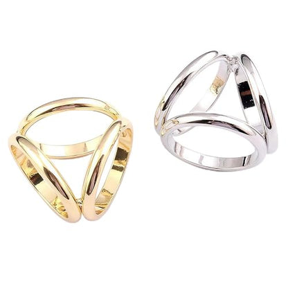 2PCS(Golden + Silver) Women Lady Girls Three Ring Fashion Scarf Ring Buckle Modern Simple Triple Slide Jewelry Silk Scarf Clasp Clips Clothing Wrap Holder