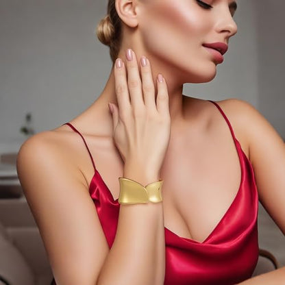 Emibele Cuff Bracelet Stack, 18K Gold-plated Open Bangle Bracelet, Teardrop Hinged Thick Wrist Chunky Bracelet Set for Women, Non Tarnish Jewelry Gift, 2 Pack - color: Gold Cuff