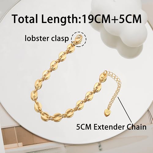 SOFYBJA 18k Gold Plated Personalized Chunky Cuban Oval Link Chain Bracelets for Men Toggle Rope Bracelet Jewelry for Women - style: Pig Nose Coffee Bean Chain Link Bracelet