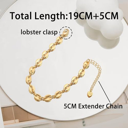 SOFYBJA 18k Gold Plated Personalized Chunky Cuban Oval Link Chain Bracelets for Men Toggle Rope Bracelet Jewelry for Women - style: Pig Nose Coffee Bean Chain Link Bracelet