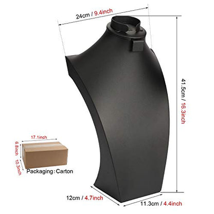 Jewelry Bust,Necklace Bust Jewelry Displays for Shows,Black Leather Bust for Jewelry Display,Jewelry Stand for Necklace,Bracelets,Earrings,Rings (H16.3inch) - size: H16.3inch